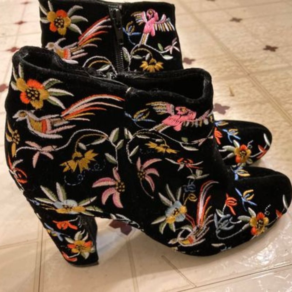 Embroidered Velvet Booties